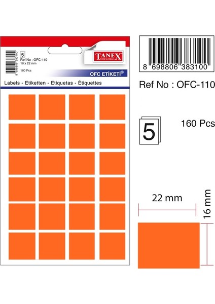 Etiket OFC-110 16X22MM Turuncu 10 Lu