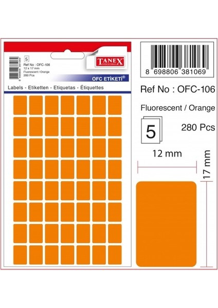 Etiket OFC-106 12X17MM Turuncu 10 Lu