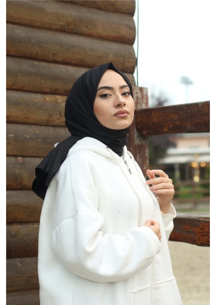 Tesettür Pamuk Kraş Cazz Şal Modeli - Siyah