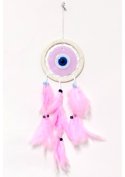 Pembe Renk Dream Catcher Pudra Pembesi Camlı Kuş Tüylü Duvar Süsü