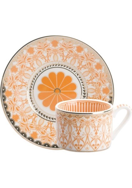 Turuncu Desenli Tek Kişilik Türk Kahvesi Fincanı
