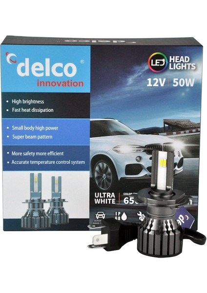 Crn Delco Special  H4 Çift Devre Slim LED Xenon 8000 Lumen 6500