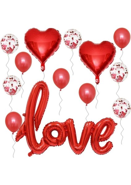 Sevgililer Günü, Kalp Folyo ve Şeffaf Konfetili Balon Seti