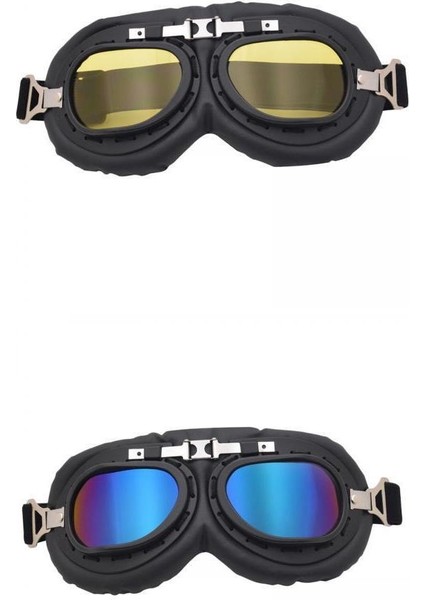 2x Motosiklet Gözlükleri Vintage Tarzı Açık Gözlük Scooter Atv Sarı ve Renkli (Yurt Dışından)