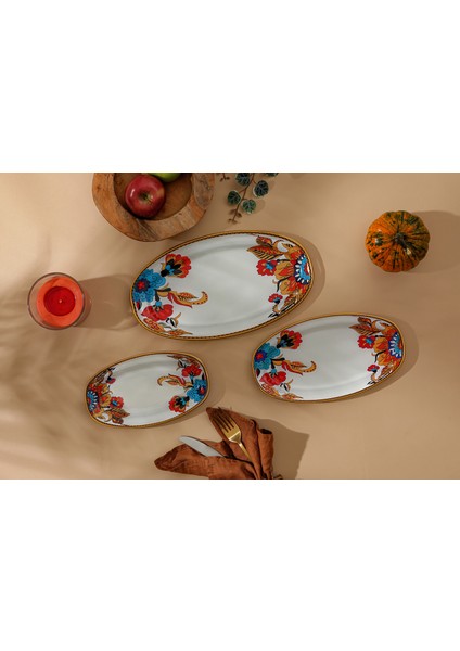 Beyaz Çiçek Desen Oval Kayık 3 Lü fiyatları