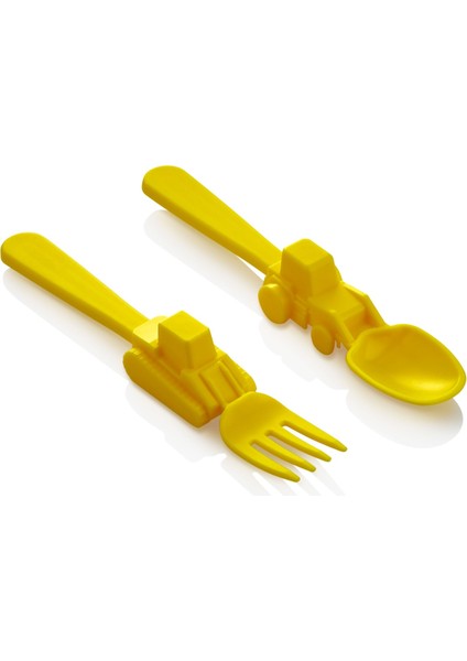 Alinkitchen Mama ve Yemek Seti, Ayıcık Mavi Tabak, Sarı Çatal Kaşık,3lü Set