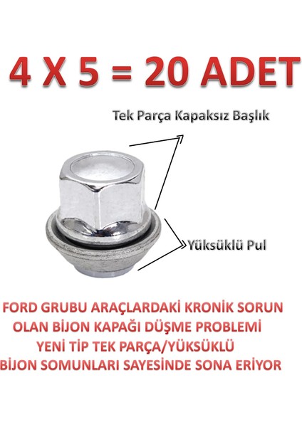 Kuga Bijon Somunu Krom Yüksüklü 20 Adet 19MM