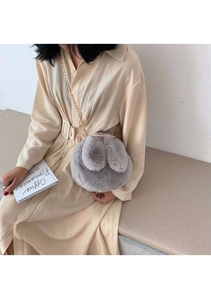 Kadın Tavşan Kulak Zinciri Peluş Çanta Kızlar Akşam Debriyaj Çanta Çanta Omuz Crossbody Çanta Çanta Çanta (Yurt Dışından) modelleri
