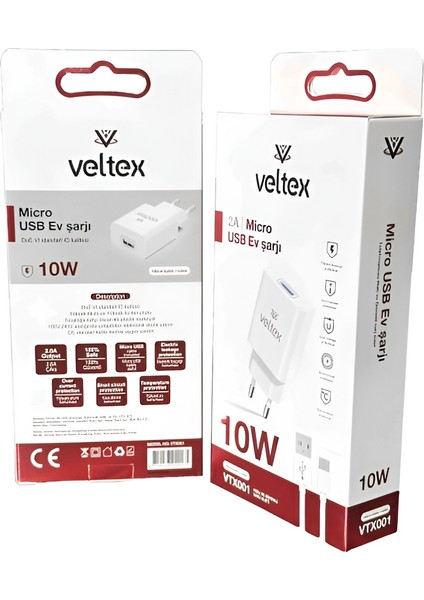 Atlas -Micro USB 10W 2A Şarj Aleti Veltex VTX-001