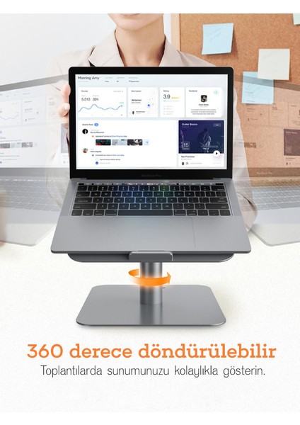 Novoo Profesyonel Laptop Standı Yükseklik Ayarlı - 360° Döndürülebilir - Açı Ayarlı Space Gray Nvo-01