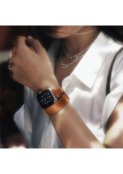 Apple Iwatch İçin Çift Daire Hakiki Deri Kayış Apple Watch 7 38 / 40 mm. (Yurt Dışından)