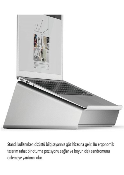 Laptop Standı Notebook Soğutucu Yükseltici Sehpa-Gümüş Gri