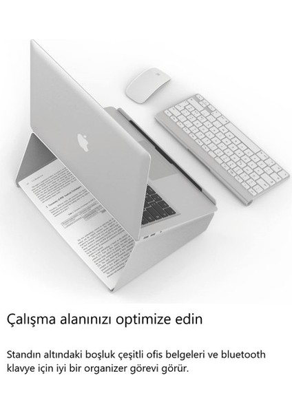 Laptop Standı Notebook Soğutucu Yükseltici Sehpa-Gümüş Gri