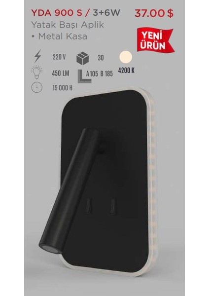 Yatak Başı Aplik Metal Kasa YDA-900S