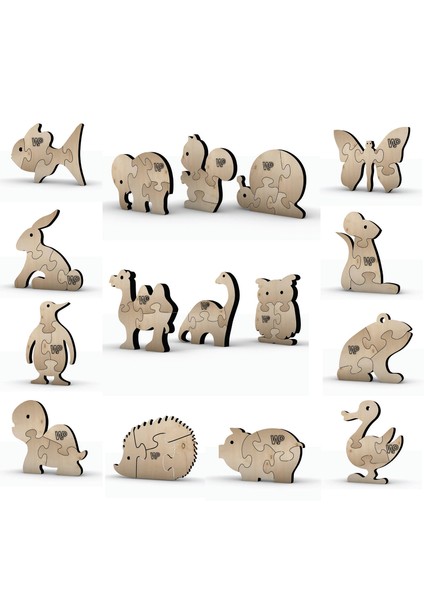 - 4 Parçalı Eğitici Masif Ahşap Puzzle - Hayvanlar-Dinazor