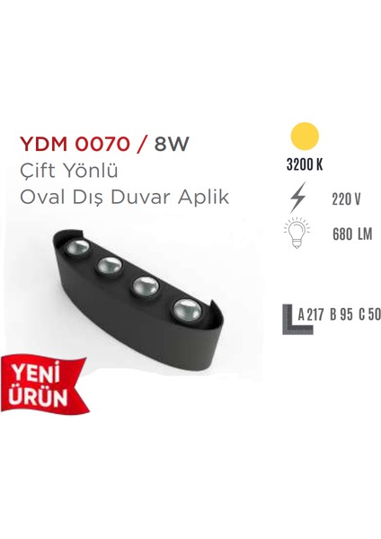 Ycl Çift Yönlü Oval Dış Duvar LED Aplik YDM-0070