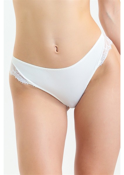 385 Kadın Ekru Önü Kumaş,arkası Dantel Normal Külot