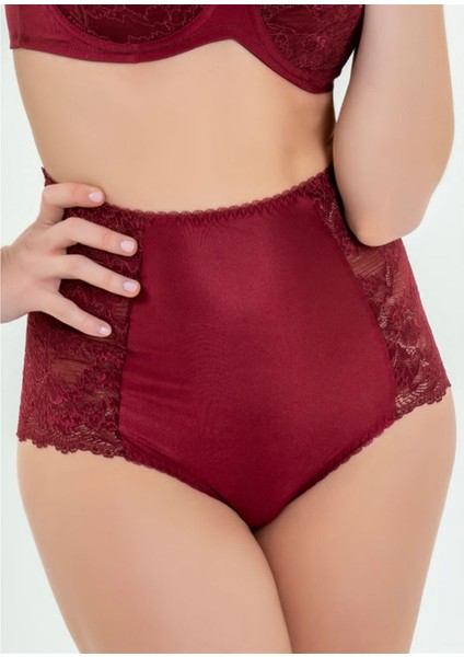 589 Kadın Bordo Leylak Kumaşlı Yüksel Bel Dantelli Külot