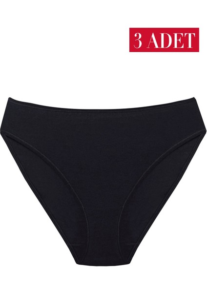 433 Kadın Siyah Penye Kumaşlı Yüksek Belli 3 Lü Paket Normal Külot