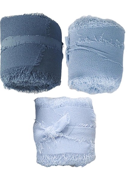 3pcs Fringe Şifon Ipek Şeridi 2 "x 5yd Gelin Buketleri İçin El Yapımı Blue Series 5m (Yurt Dışından)