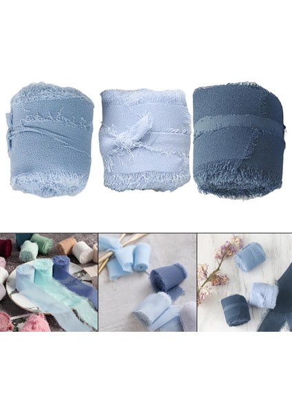 3pcs Fringe Şifon Ipek Şeridi 2 "x 5yd Gelin Buketleri İçin El Yapımı Blue Series 5m (Yurt Dışından) fırsatları