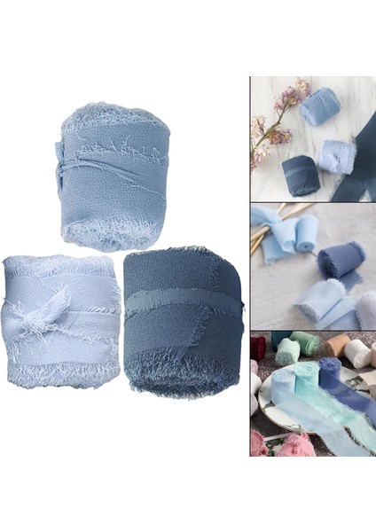 3pcs Fringe Şifon Ipek Şeridi 2 "x 5yd Gelin Buketleri İçin El Yapımı Blue Series 5m (Yurt Dışından) indirimleri