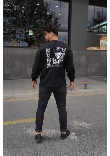 EM Brothers Sweatshirt Oversize Baskılı Siyah