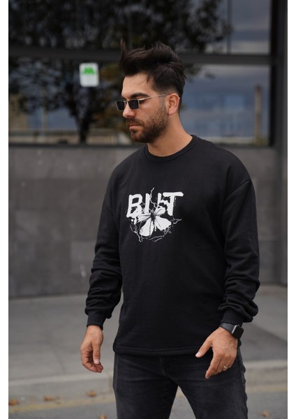 EM Brothers Sweatshirt Oversize Baskılı Siyah