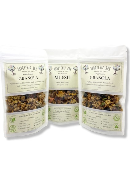 Granola Müsli Kuru Meyveli 3 x 100 gr Kahvaltılık Gevrek Seti Sağlıklı Kahvaltı Beslenme Bol Lif Protein Kaynağı Vegan