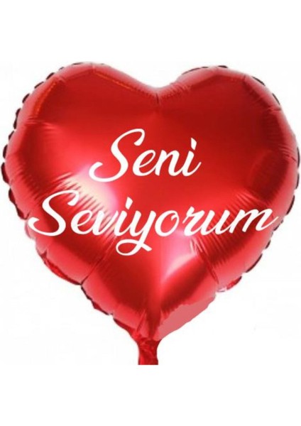 Seni Seviyorum Baskılı Kırmızı Kalp Folyo Balon Sevgililer Günü 45 cm (5 Adet )