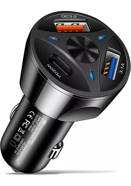 55W 3 Port USB Araç Için Telefon Şarj Cihazı 3 Girişli Çakmaklık ADAPTÖR-3.1A Pd 20W Qc 3.0