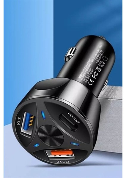 55W 3 Port USB Araç Için Telefon Şarj Cihazı 3 Girişli Çakmaklık ADAPTÖR-3.1A Pd 20W Qc 3.0
