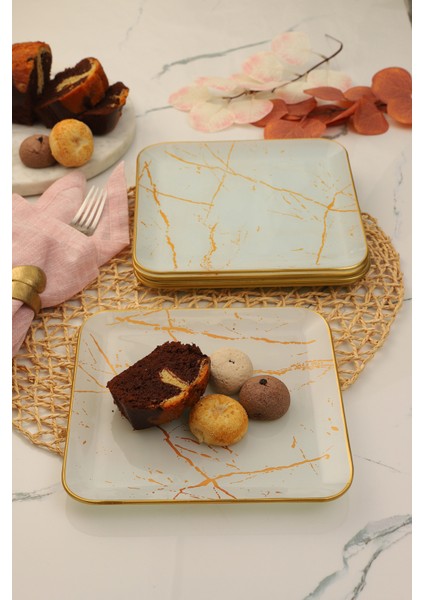 Beyaz Mermer Kare Pasta Tabağı 18 Cm. fiyatları