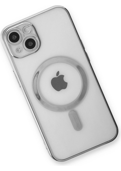 iPhone 13 Kılıf Magneticsafe Lazer Silikon - Gümüş