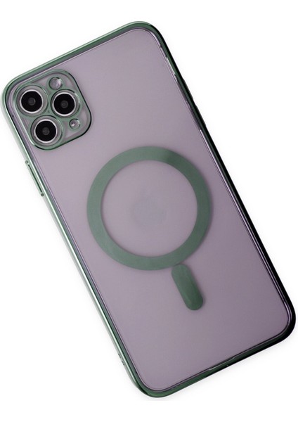 iPhone 11 Pro Max Kılıf Magneticsafe Lazer Silikon - Haki Yeşil