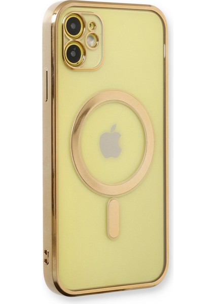 iPhone 12 Kılıf Magneticsafe Lazer Silikon - Gold