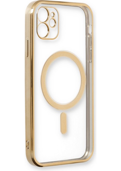 iPhone 12 Kılıf Magneticsafe Lazer Silikon - Gold