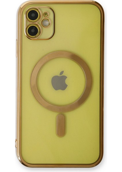 iPhone 12 Kılıf Magneticsafe Lazer Silikon - Gold