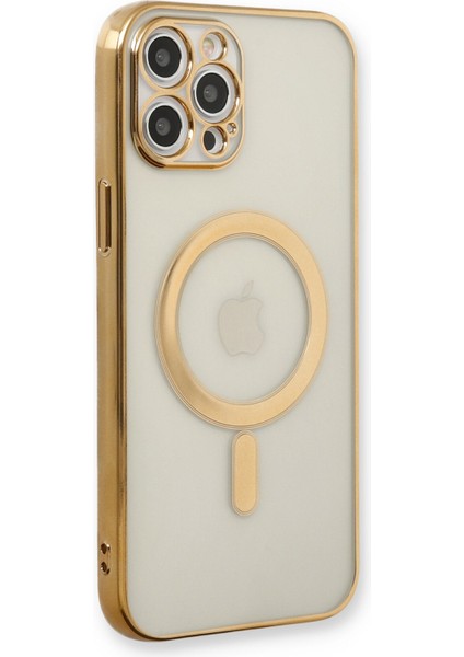 iPhone 12 Pro Kılıf Magneticsafe Lazer Silikon - Gold