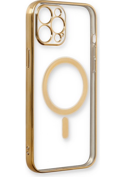 iPhone 12 Pro Kılıf Magneticsafe Lazer Silikon - Gold