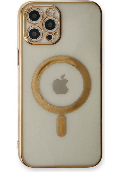 iPhone 12 Pro Kılıf Magneticsafe Lazer Silikon - Gold