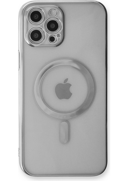 iPhone 12 Pro Kılıf Magneticsafe Lazer Silikon - Gümüş