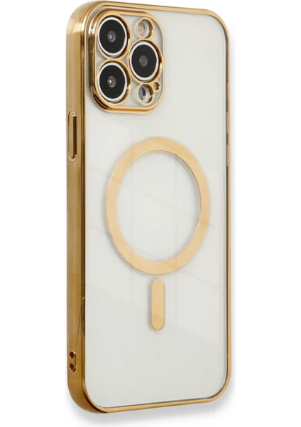 iPhone 13 Pro Kılıf Magneticsafe Lazer Silikon - Gold