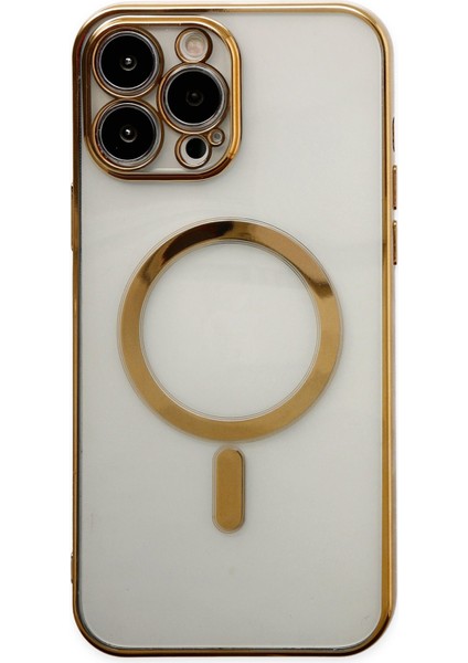 iPhone 14 Pro Max Kılıf Magneticsafe Lazer Silikon - Gold