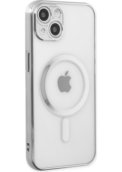 iPhone 14 Kılıf Magneticsafe Lazer Silikon - Gümüş