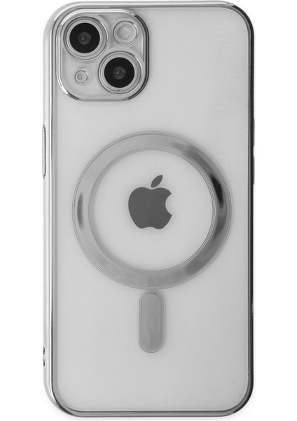 iPhone 14 Kılıf Magneticsafe Lazer Silikon - Gümüş