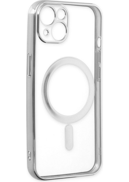 iPhone 14 Kılıf Magneticsafe Lazer Silikon - Gümüş