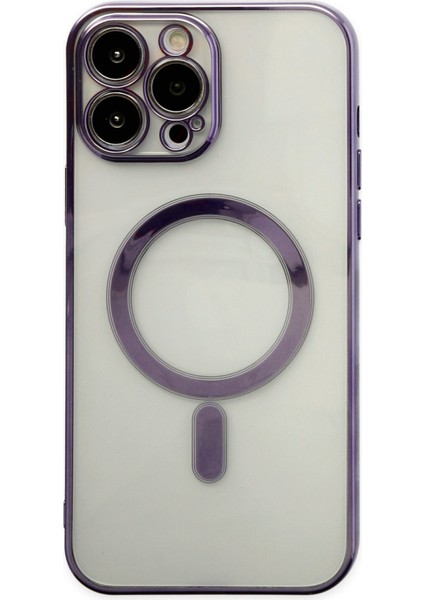 Happycase iPhone 14 Pro Max Kılıf Magneticsafe Lazer Silikon - Mor