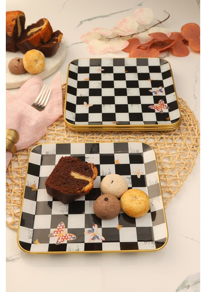 6 Lı Damalı Desen Kare Servis Tabağı 23 Cm. fiyatları