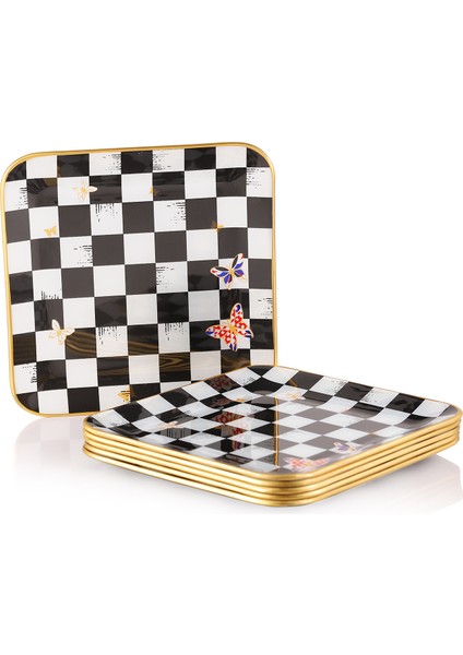 6 Lı Damalı Desen Kare Servis Tabağı 23 Cm. modelleri